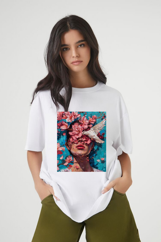 Dove, Girl and Flowers Inspired Tshirt